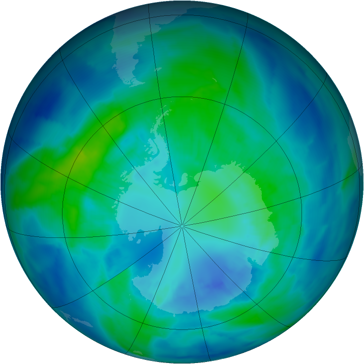 Antarctic ozone map for 09 April 2012